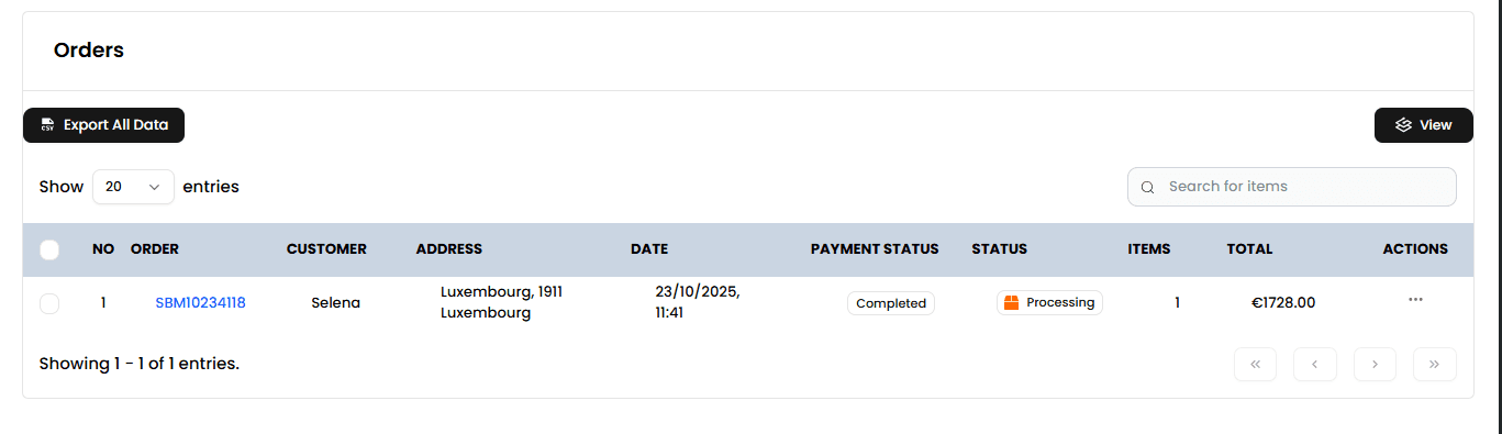Orders dashboard screenshot